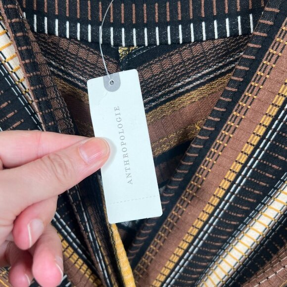 Maeve Anthropologie Striped Wrap Midi Dress Size Small Brown Work Office Retro - Picture 5 of 12